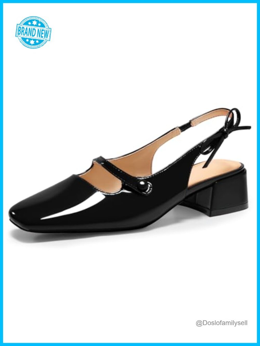 Mary Jane Slingback Chunky Low Heel Square Toe Pumps Faux Leather